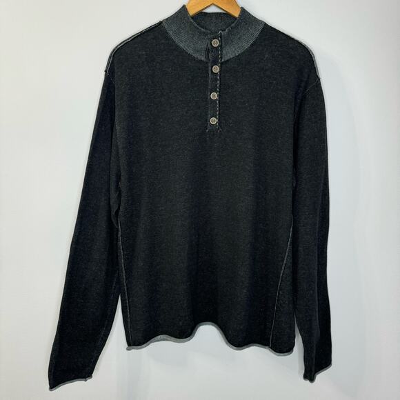 Carbon 2 Cobalt Raw Edge Henley Pullover Sweatshirt Long Sleeve Cotton Men's M - Picture 10 of 10